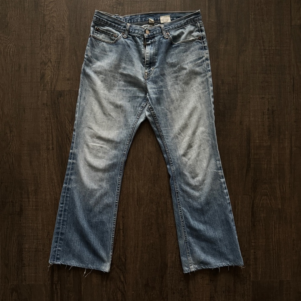 Faded Light Blue Distressed Banana Republic Bootcut Jeans